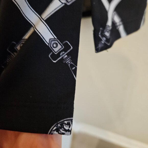 Anne Klein Woman SZ L Bit and Chain Print Knit Blouse Zipper Shoulder Scoop Neck - Picture 5 of 8